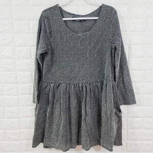 Evil Twin Women's Eyelet Relaxed Fit Babydoll Knit Top Long Sleeve Gray Size L